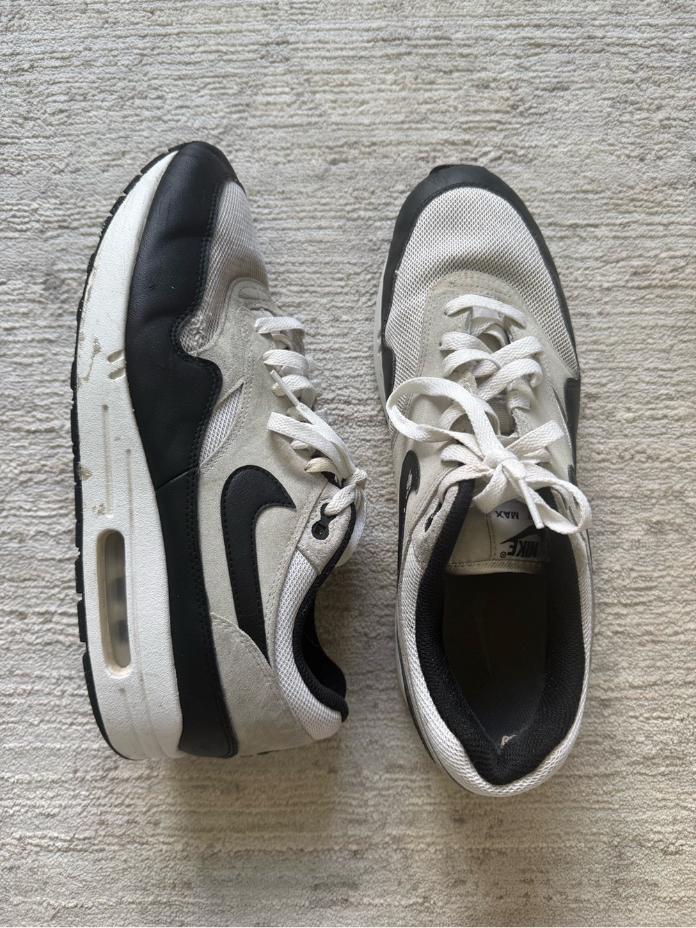 Nike White and Black Men's Air Max 1 Sneakers (Size 12)